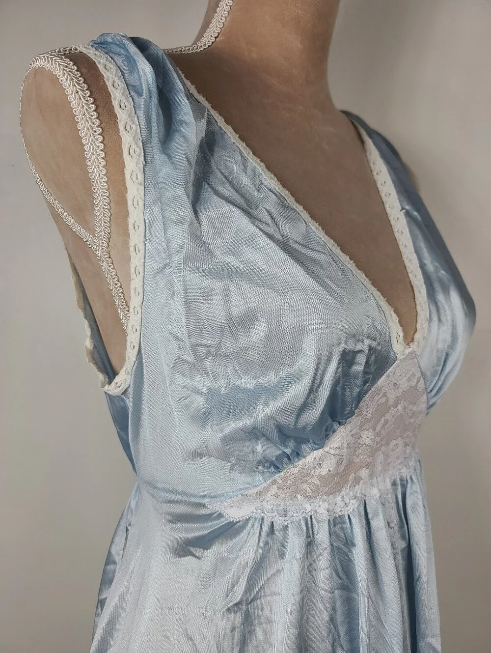 Vtg 60's Lorraine Blue Nylon Lace Front Sleeveless Midi Slip Retro Nightgown M - Picture 7 of 15